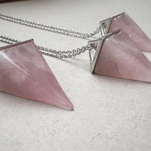 Pyramid Quartz Crystal Necklace Rose Quartz Pendant Everyday Necklace Rose Quartz Stone Pendant for Women Gemstone Necklace Girlfriend gift image 9