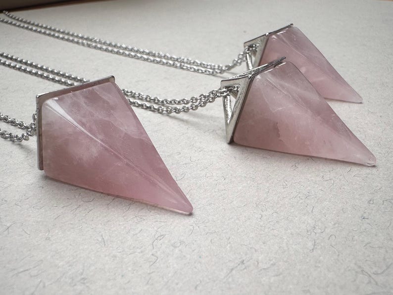Pyramid Quartz Crystal Necklace Rose Quartz Pendant Everyday Necklace Rose Quartz Stone Pendant for Women Gemstone Necklace Girlfriend gift image 9