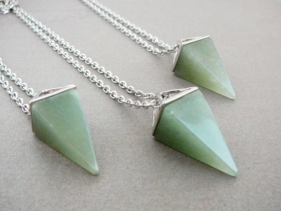 Aventurine Pyramid Necklace Green Aventurine Necklace Long Adventurine Necklace Natural Aventurine pendant Healing  Necklace Green Stone
