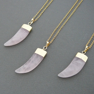 Rose Quartz Necklace Rose Quartz Horn Pendant Necklaces Long Necklace Healing Crystal Necklace for Women Gold Necklace Rose Quartz Jewelry