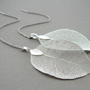Real Leaf Earrings Silver Leaf Earrings Boho Jewelry Gift for Women Wedding Earrings Chain Earrings Silver Leaves Earrings Natural Jewellery