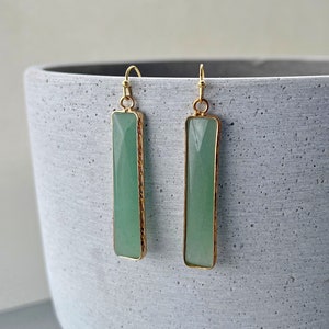 Aventurine Earrings, Natural Aventurine Stone Earings, Rectangle Green Stone Dangle Earrings, Aventurine Jewelry, Green Gold Earrings