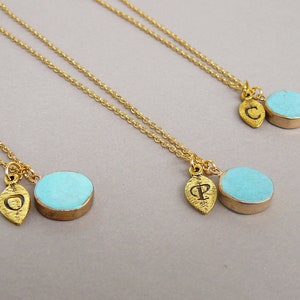 Turquoise Necklace for Women Initial Necklace Letter Pendant Necklaces Personalized Gemstone Necklaces Gift Turquoise Gold Leaf Jewelry