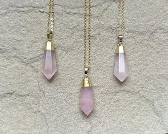 Rose Quartz Pendant Rose Quartz Necklace Long Necklace Quartz Crystal Pink Rose Quartz Gemstone Necklace Rose Quartz Jewelry Natural pendant