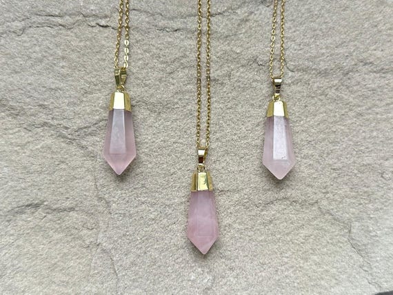 Rose Quartz Pendant Rose Quartz Necklace Long Necklace Quartz Crystal Pink Rose Quartz Gemstone Necklace Rose Quartz Jewelry Natural pendant