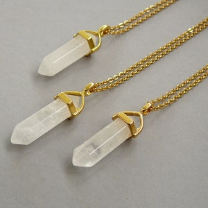 Clear Quartz Necklace Clear Quartz Pendants Healing Crystal Necklace for Women Gold Point Necklaces April Birthstone Aries Gift Necklace