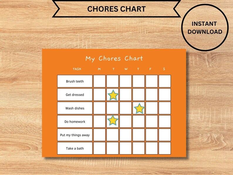 Cute Kids Daily Chore Chart Graph, Chore Calendar Printable, House ...