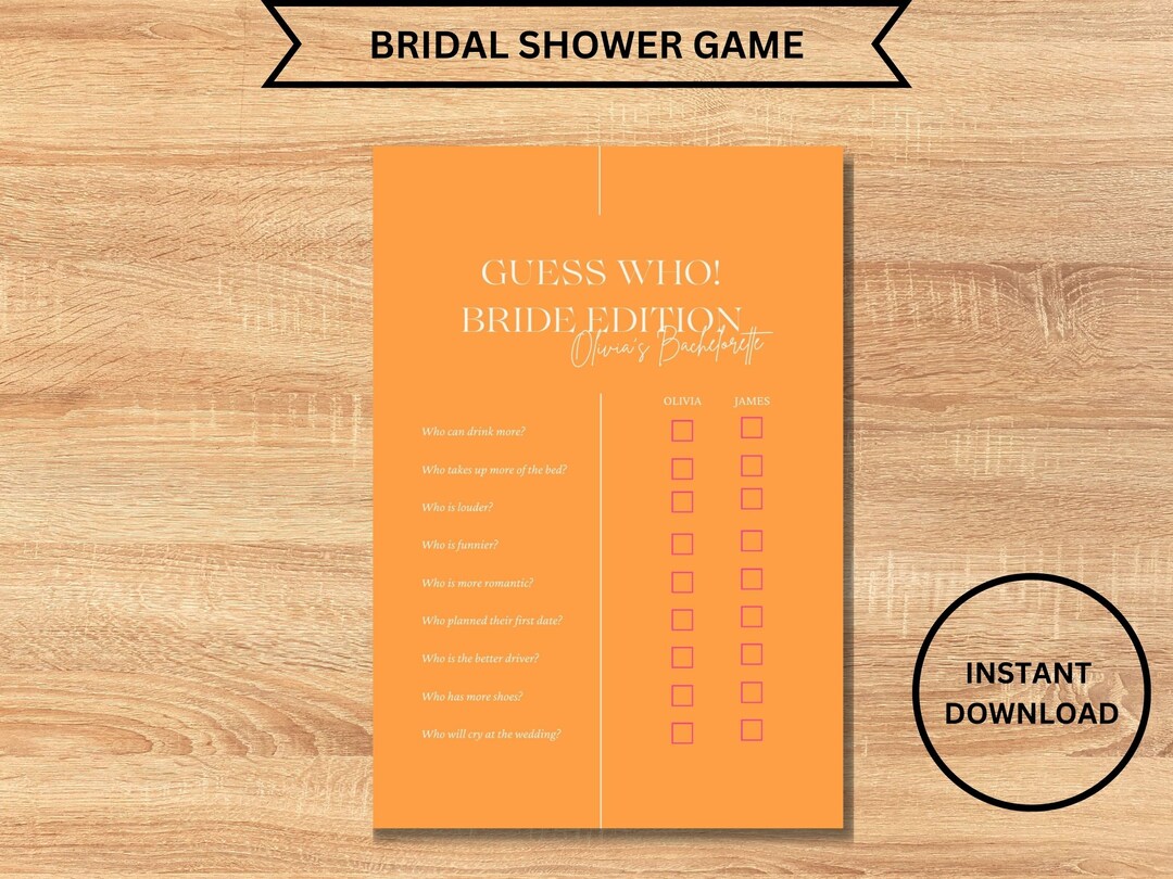 Printable Bridal Shower Game Guess Who Bride or Groom Bridal Shower Game Modern Minimalist
