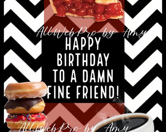 Biglietto d'auguri Twin Peaks, ciambelle, torta e caffè - Download immediato