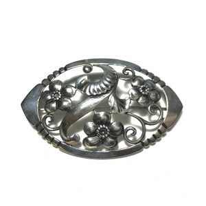 Vintage Modernist Bauer Floral Scroll Sterling Silver Brooch