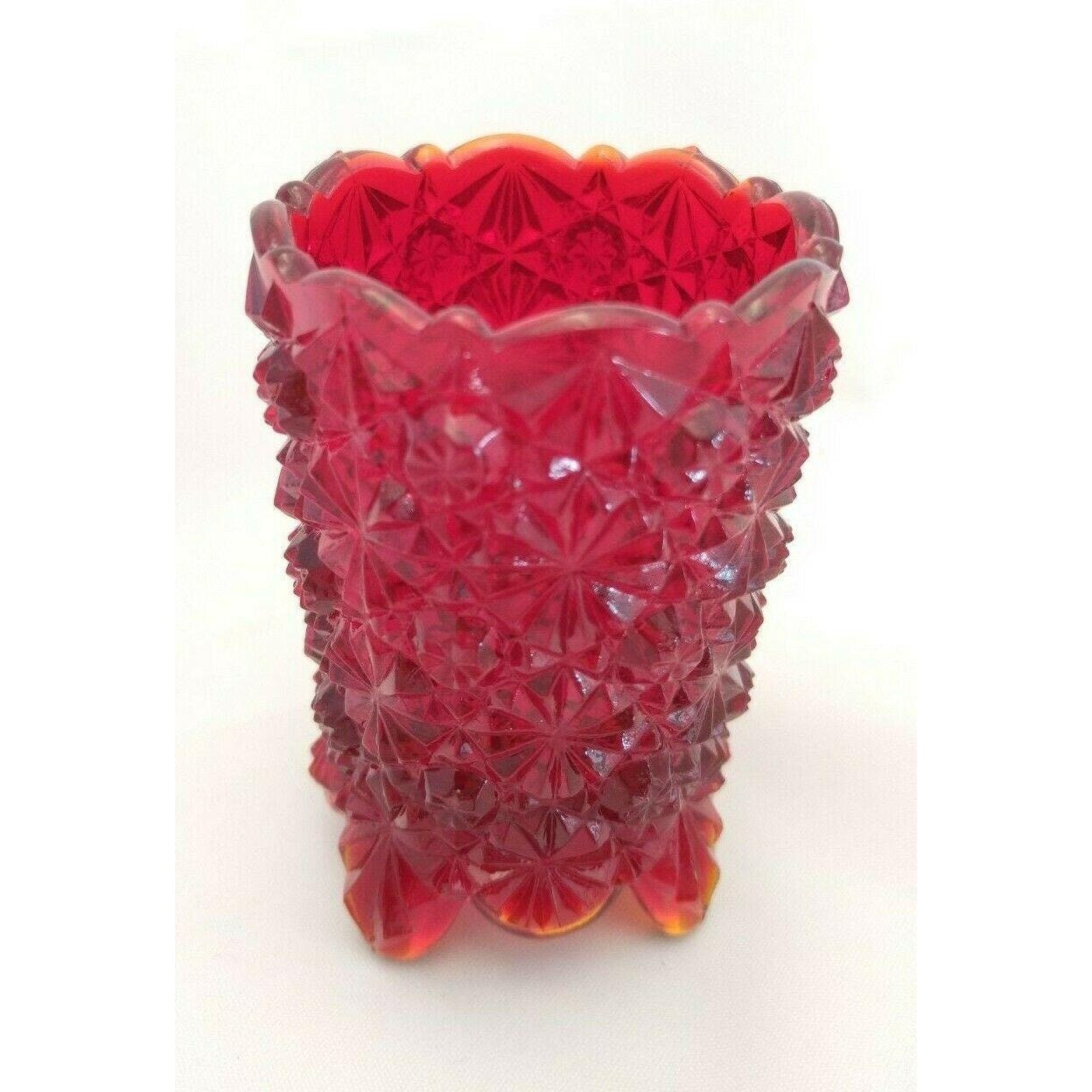 Vintage Red Amberina Glass Toothpick Holder Candle Votive Etsy