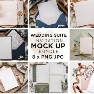 Pacchetto mock-up per suite di nozze, pacchetto di immagini digitali PNG JPG per inviti di nozze Boho, pacchetto multiplo di cancelleria per matrimoni con 9 design