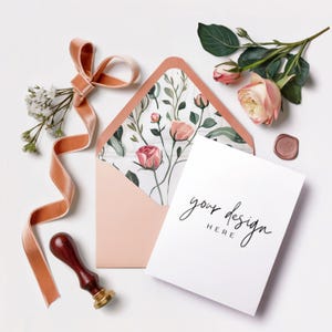 Maquete de convite de casamento, maquete de cartão comemorativo, maquete de convite, layout floral estético, maquete de cartão PNG JPG