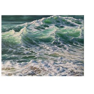 Ocean Wave Seascape Painting – Realistic Marine Oil Art for Beach Home Decor