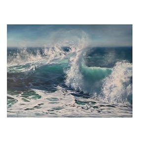 Ocean Wave Seascape Painting – Realistic Marine Oil Art for Beach Home Decor