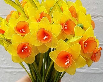 Handmade Nylon Daffodils Set of 3 – Spring Floral Arrangement