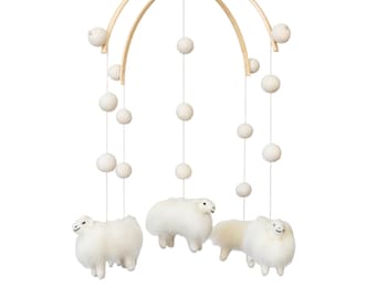 Lamb mobile-Sheep mobile-Nursery decor - Baby mobile - Sheep nursery - felt balls - felt - wool _MADE TO ORDER - farm - farm baby mobile- Sc