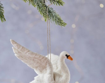 Handcrafted Wool Felt Swan Ornament,