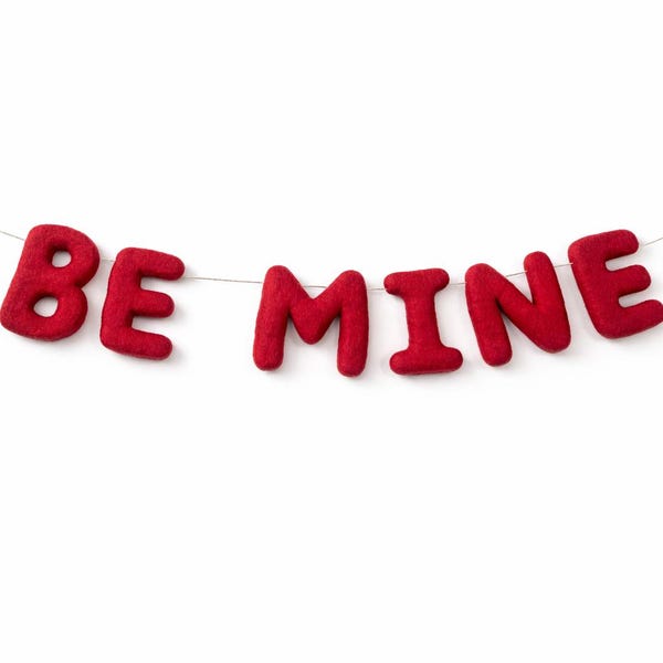 Handgemachte Wollfilz 'BE MINE' Girlande, Valentinstag Dekor