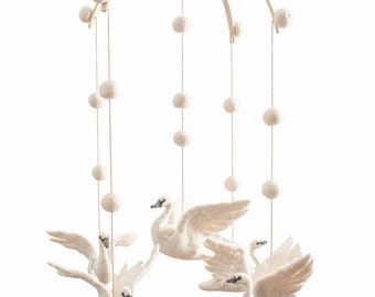 Swan- Swan Mobile - Ballerina- Felt Swan- White Swan-Baby Girl - Swan Baby Mobile- Baby Shower- Baby Gift -Nursery Mobile - Princess