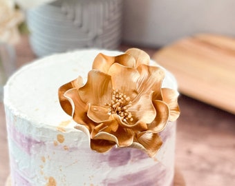 Gold Open Rose Sugar Flower for wedding cake toppers, birthday decorations, bridal showers, gumpaste flowers