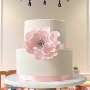 Blush Open Rose Sugar Flower Cake Topper Silver