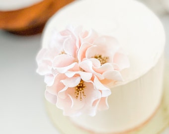 Blush and Gold Open Rose Trio — Sugar Flower Cake Topper