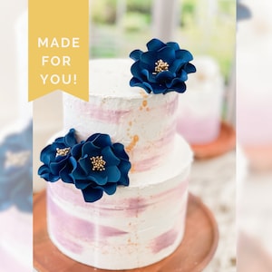 Navy and Gold Open Rose Trio Sugar Flower Cake Topper image 1