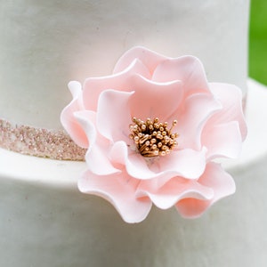 Blush Pink Open Rose Sugar Flower with Gold Center - Wedding Cake Topper