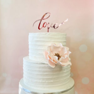 Large Blush and Gold Open Rose Sugar Flower Bridal Shower Cake Topper image 3