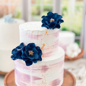 Navy and Gold Open Rose Trio Sugar Flower Cake Topper image 5