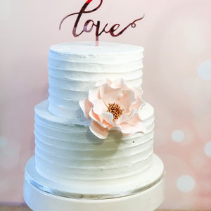 Large Blush and Gold Open Rose Sugar Flower Bridal Shower Cake Topper image 1