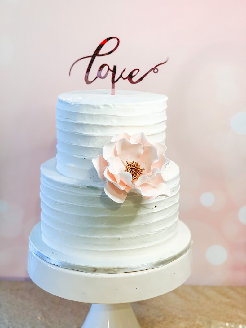 Large Blush and Gold Open Rose Sugar Flower Bridal Shower Cake Topper image 1