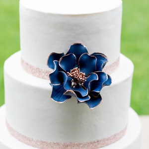 Navy Open Rose with Rose Gold Edging Sugar Flower