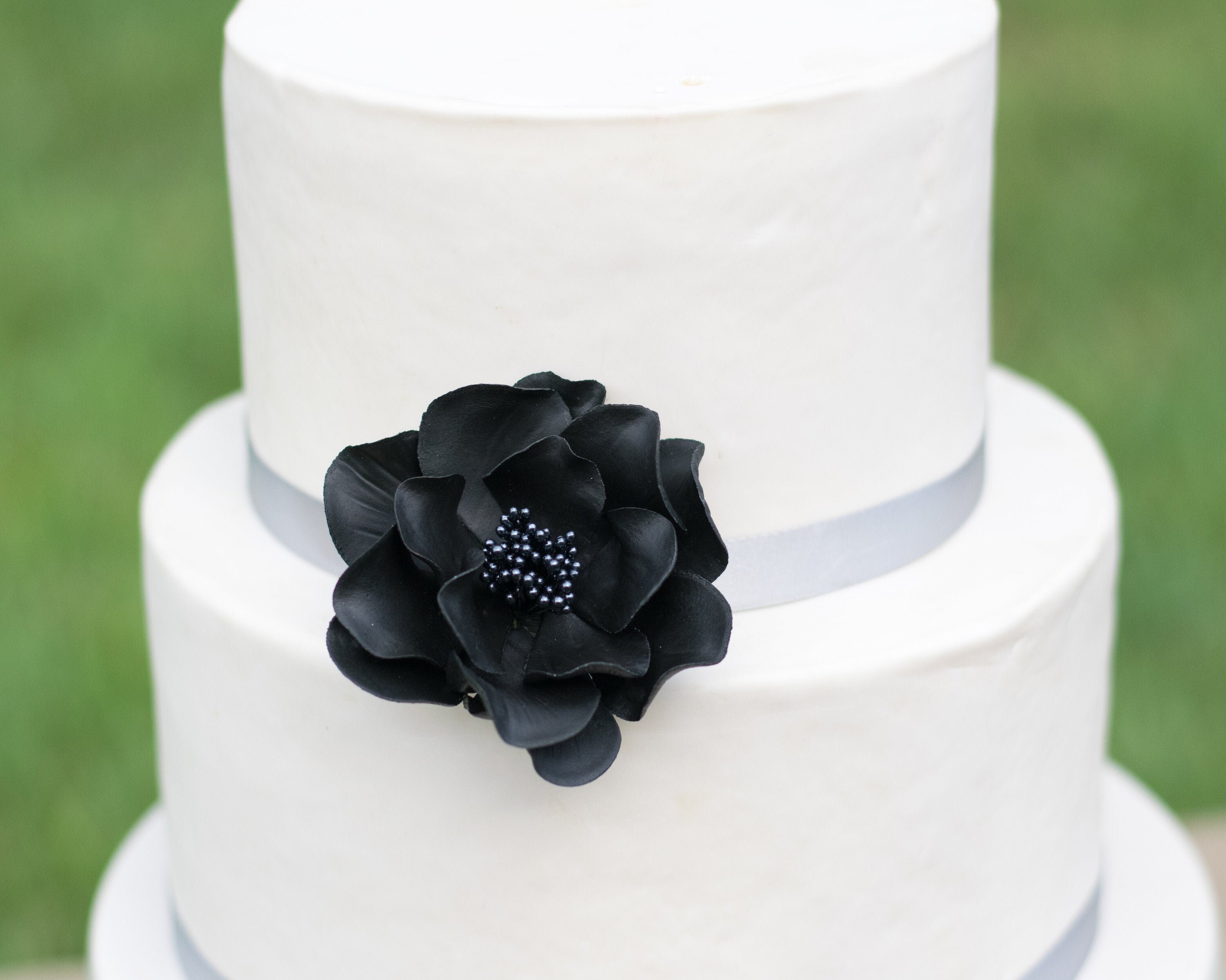 Black Open Rose Sugar Flower Wedding Cake Topper