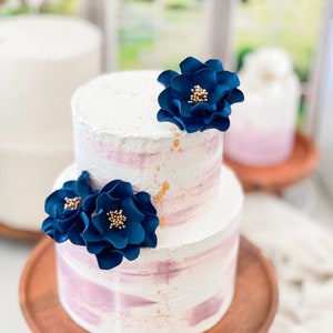 Navy and Gold Open Rose Trio Sugar Flower Cake Topper image 2