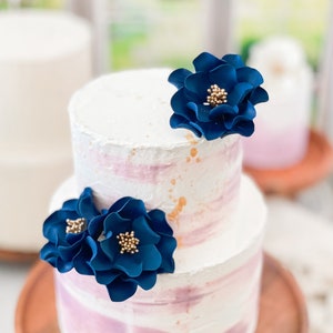 Navy and Gold Open Rose Trio Sugar Flower Cake Topper image 8