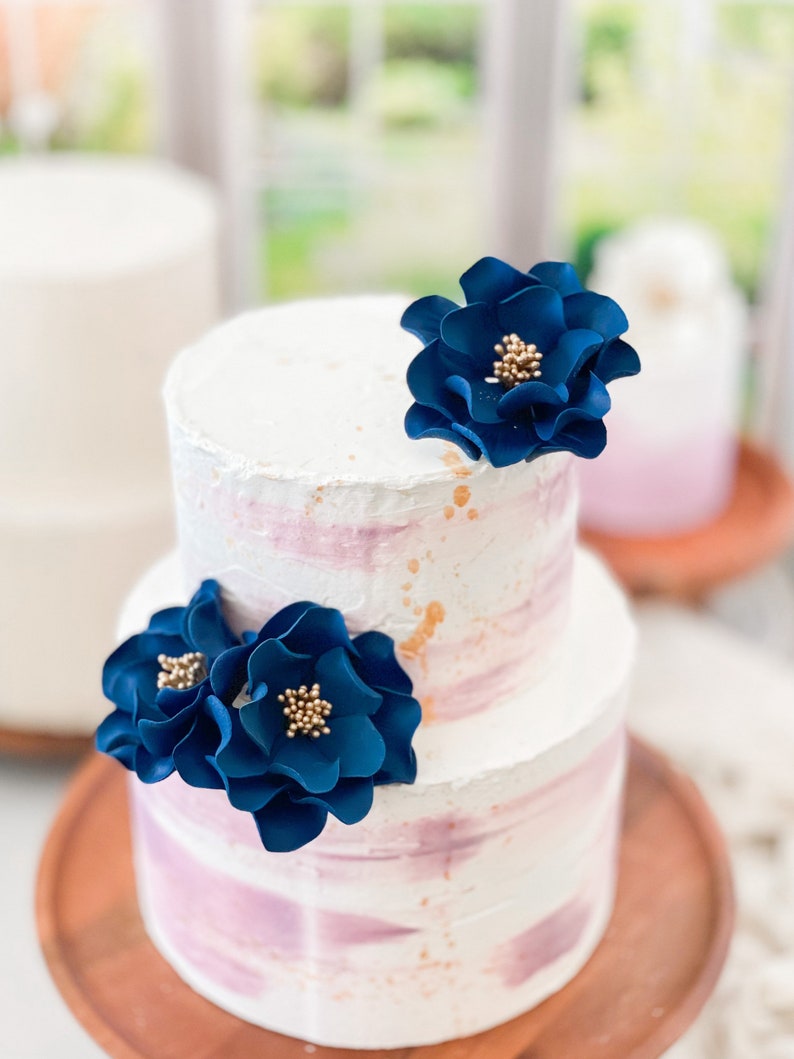 Navy and Gold Open Rose Trio Sugar Flower Cake Topper image 8