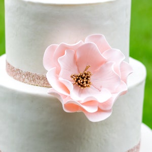 Large Blush and Gold Open Rose Sugar Flower Bridal Shower Cake Topper image 5