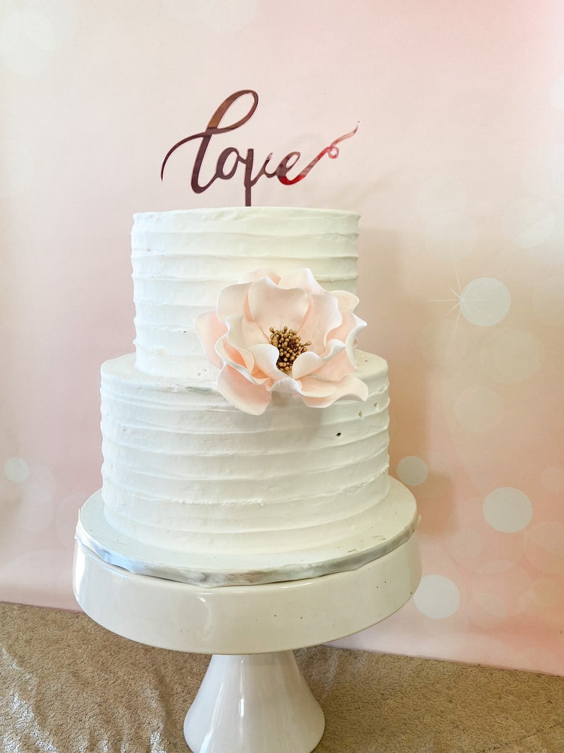 Large Blush and Gold Open Rose Sugar Flower Bridal Shower Cake Topper image 4