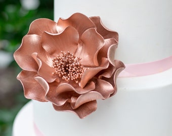 Rose Gold Open Rose gumpaste flowers cake topper, sugar flowers, modern wedding cake topper, rose gold cake topper