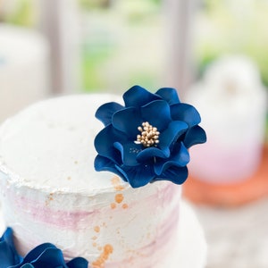 Navy and Gold Open Rose Trio Sugar Flower Cake Topper image 7