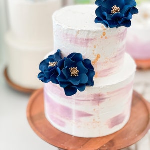 Navy and Gold Open Rose Trio Sugar Flower Cake Topper image 6