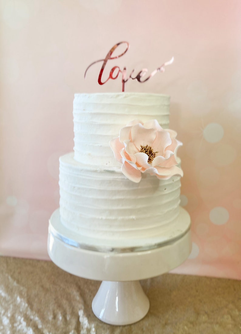 Large Blush and Gold Open Rose Sugar Flower Bridal Shower Cake Topper image 3