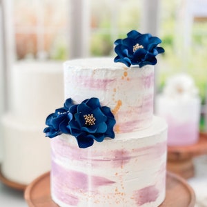 Navy and Gold Open Rose Trio Sugar Flower Cake Topper image 9