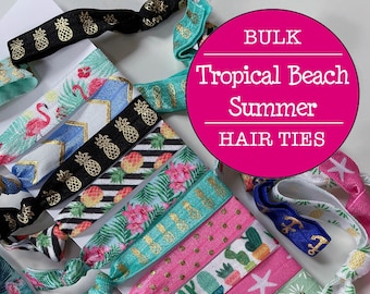 50 Pack of Hair Ties / Tropical Beach Summer Hair Tie Assortment / Party Favor Mix / Bachelorette / Birthday / Girls Trip