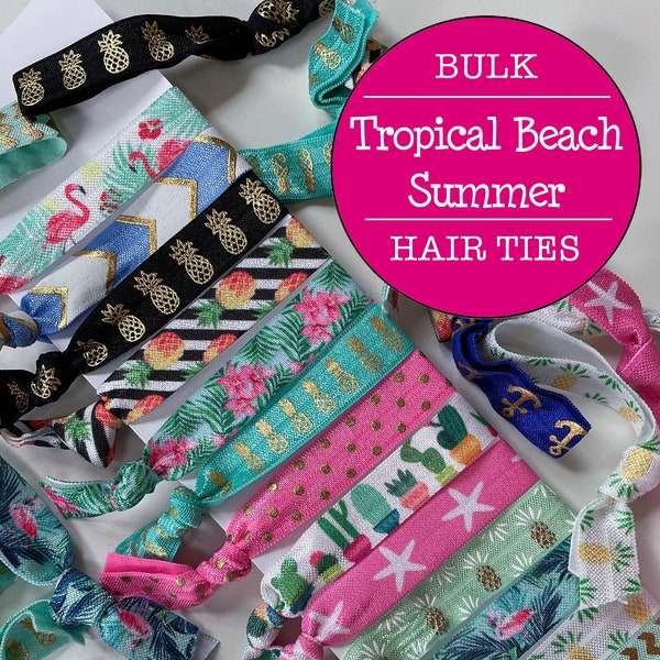 50 Pack of Hair Ties / Tropical Beach Summer Hair Tie Assortment / Party Favor Mix / Bachelorette / Birthday / Girls Trip