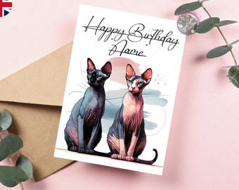 Sphynx Cat Happy Birthday Card-Sphynx Card-Cat Lover-Cat Gifts-Sphynx Cat Gifts-Hairless Cat-Personalised Sphynx Card-Cat Owner Card