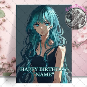 Süße Anime Mädchen Geburtstagskarte - Personalisierte Karte - Anime Geburtstagskarte - Manga Anime-Manga Girl - Anime Geburtstagskarte