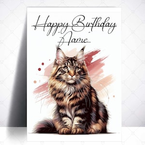 Tabby Maine Coon Happy Birthday Card-Cat Birthday Card-Maine Coon Card-Maine Coon Gifts-Cat Lover-Personalised Maine Coon Card-Cat Owner